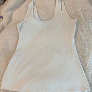 White House Black Market White Ribbed Scoop Tank Top